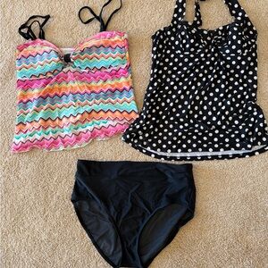 Colorful Zigzag and Polka Dot Swimsuit Set